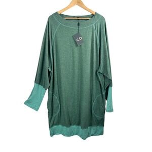 COZY Tunic Dress sz 16 Green‎ Two Tone Pocket lagen look oversized